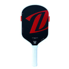foam core pickleball paddle with a black and red design, featuring an elongated shape and a white grip handle.